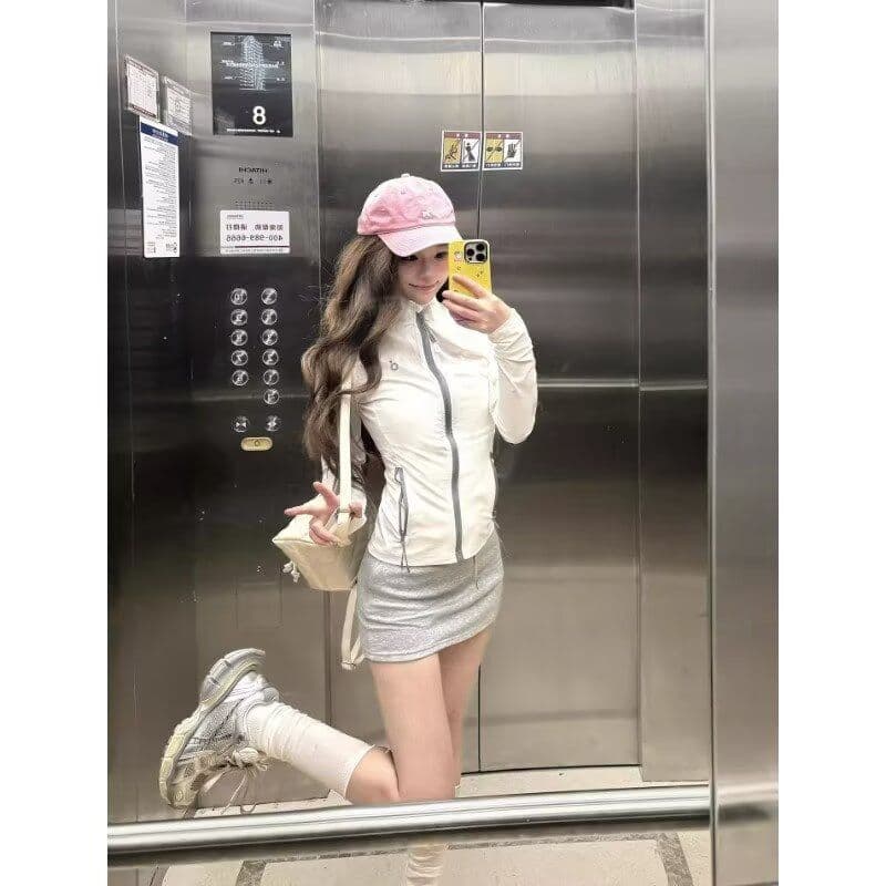 몸매 가꾸기 스탠드 칼라 자외선 차단 의류 여성 여름 새로운 얇고 가벼운 통기성 자외선 차단 복 운동 바람 국방 자외선 얇은 스타일 재킷 상세 이미지 3