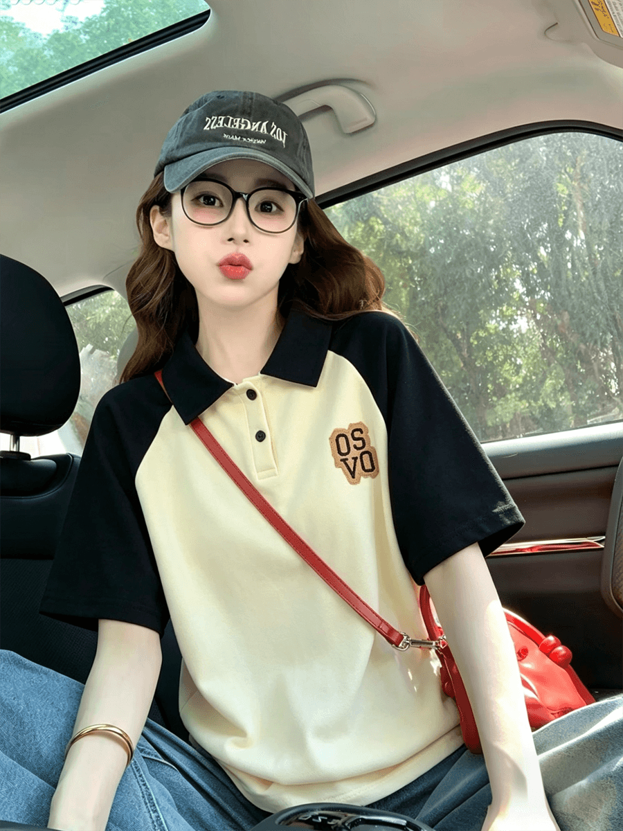 2026 여름 새로운 한국 스타일 POLO 칼라 학원 스타일 반팔 티셔츠 남녀 커플룩 캐주얼 t
