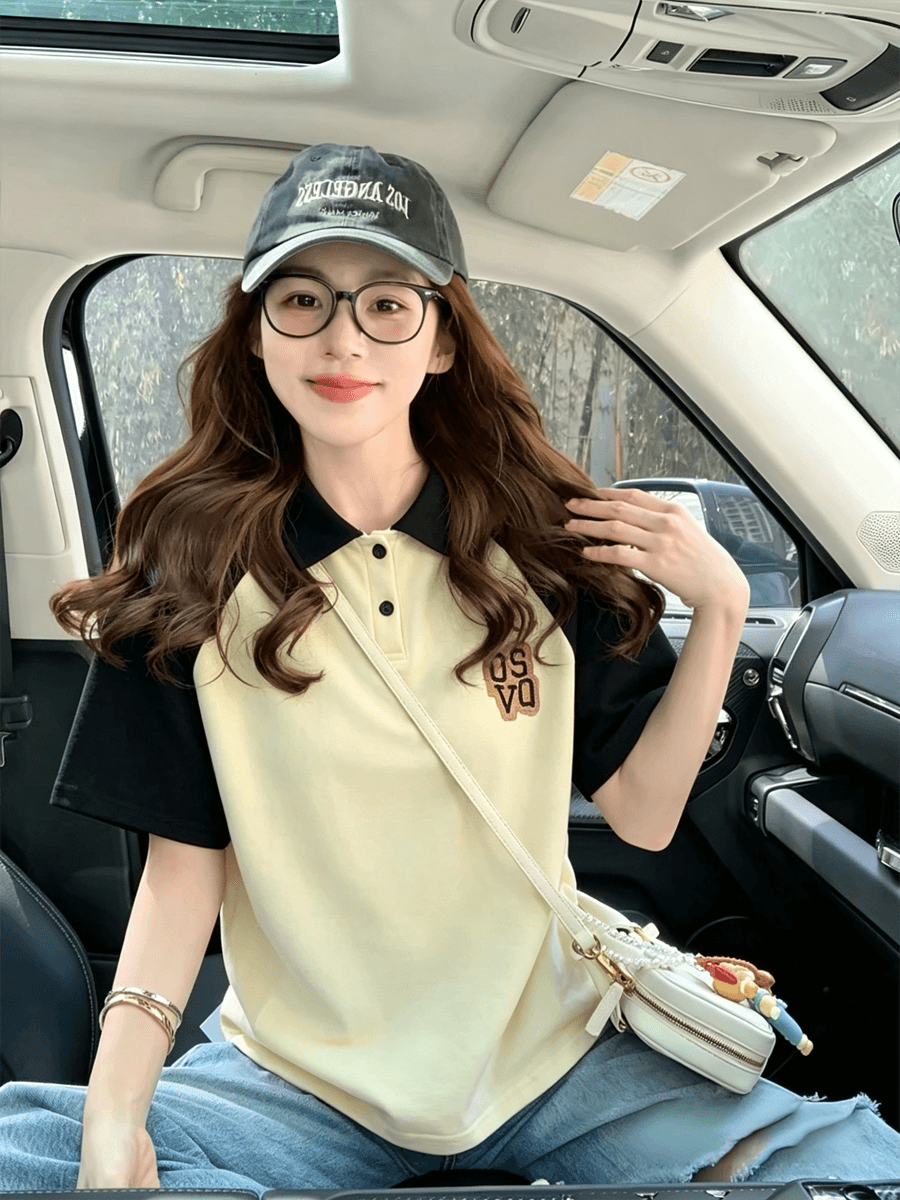 2026 여름 새로운 한국 스타일 POLO 칼라 학원 스타일 반팔 티셔츠 남녀 커플룩 캐주얼 t 상세 이미지 3