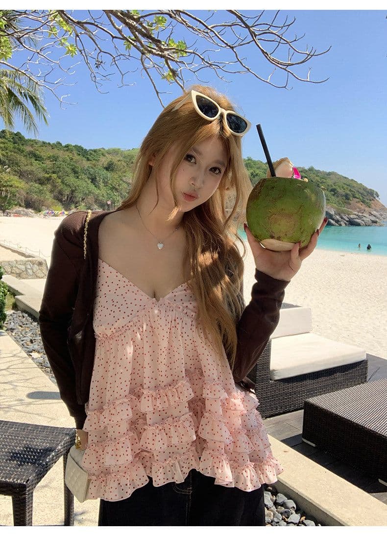 2026 새로운 여름 부드러운 안개 스택 가져 가라. 마이크로 지방 mm 루즈핏 자외선 차단 오픈 가디건 도트 무늬 슬립 상세 이미지 10