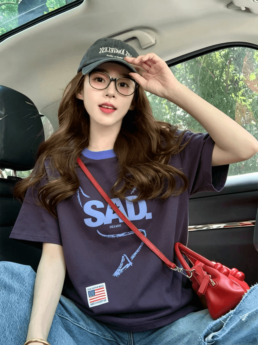2026 새로운 무거운 순면 여름 루즈핏 프린트 반팔 티셔츠 남녀 커플 섹션 학생 연령 감소
