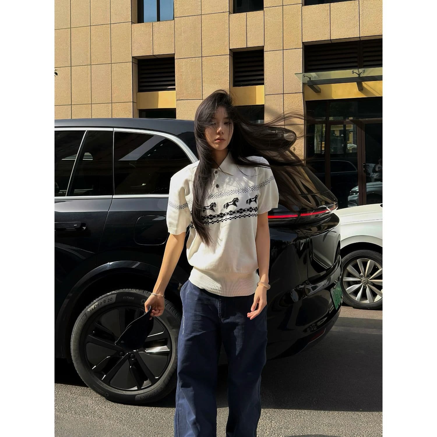 clearform 조용한 새끼 작은 말 공정한 섬 자카드 폴로 칼라 통기성 편안함 polo 니트 스웨터 반팔 tee 이미지 5