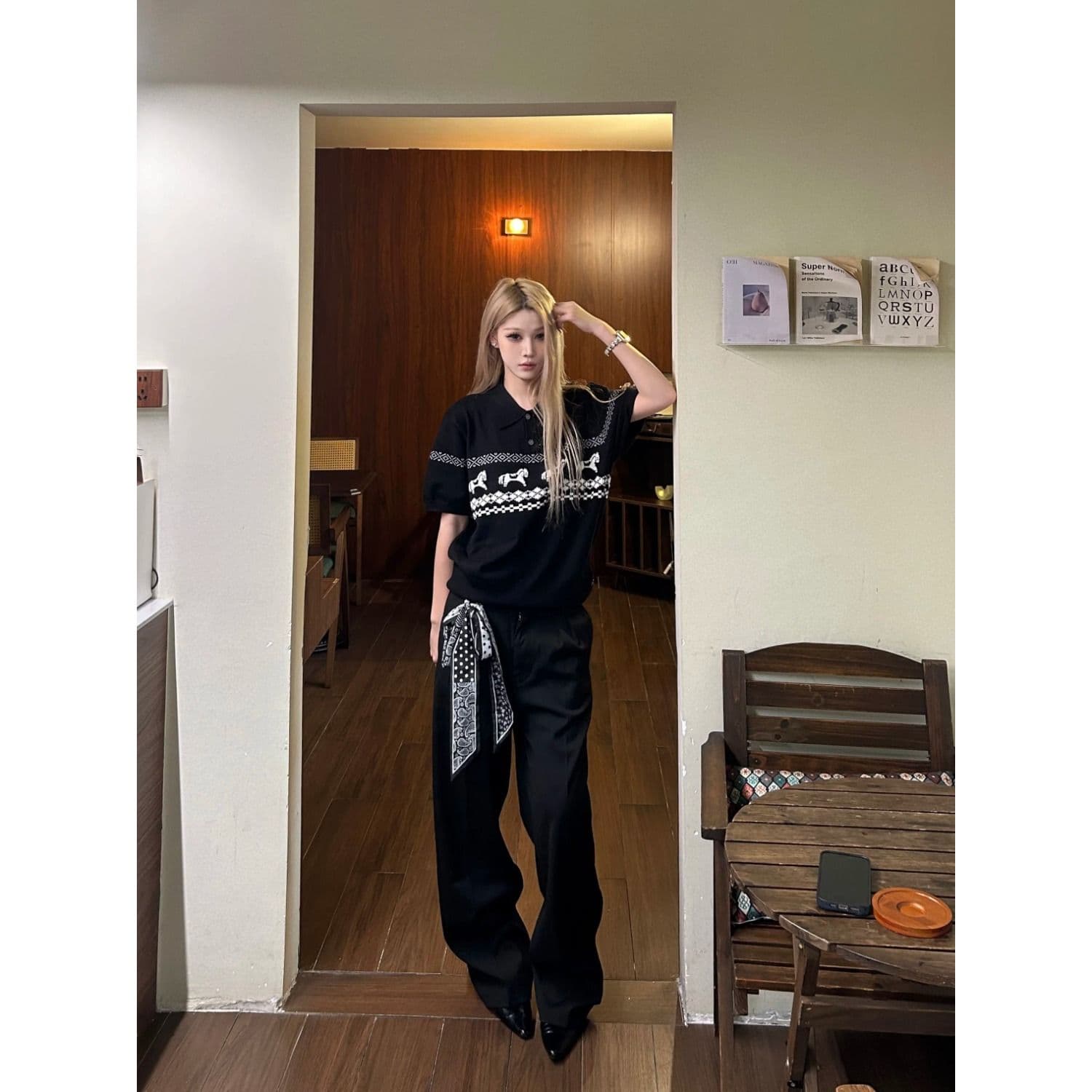 clearform 조용한 새끼 작은 말 공정한 섬 자카드 폴로 칼라 통기성 편안함 polo 니트 스웨터 반팔 tee 이미지 2