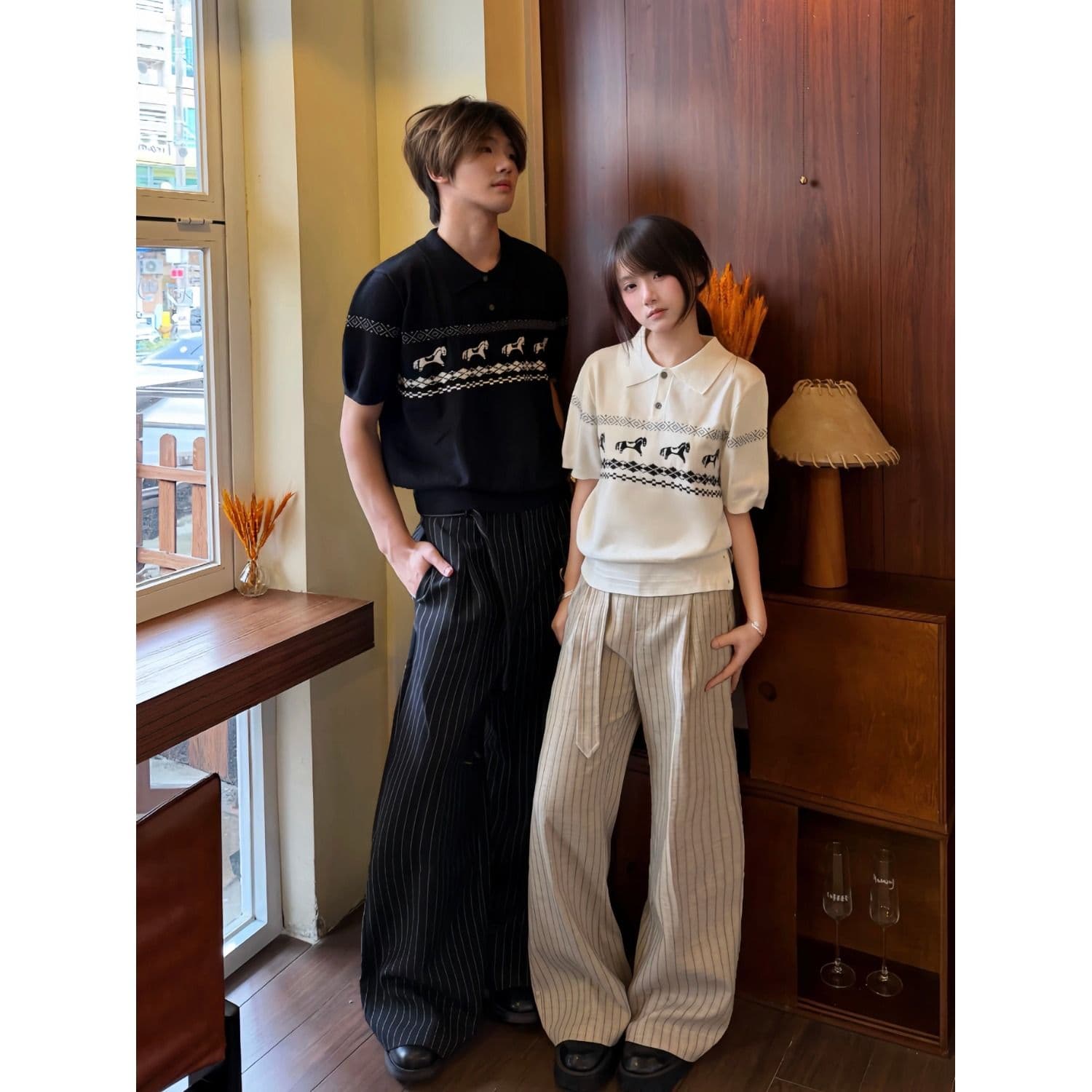 clearform 조용한 새끼 작은 말 공정한 섬 자카드 폴로 칼라 통기성 편안함 polo 니트 스웨터 반팔 tee 이미지 3