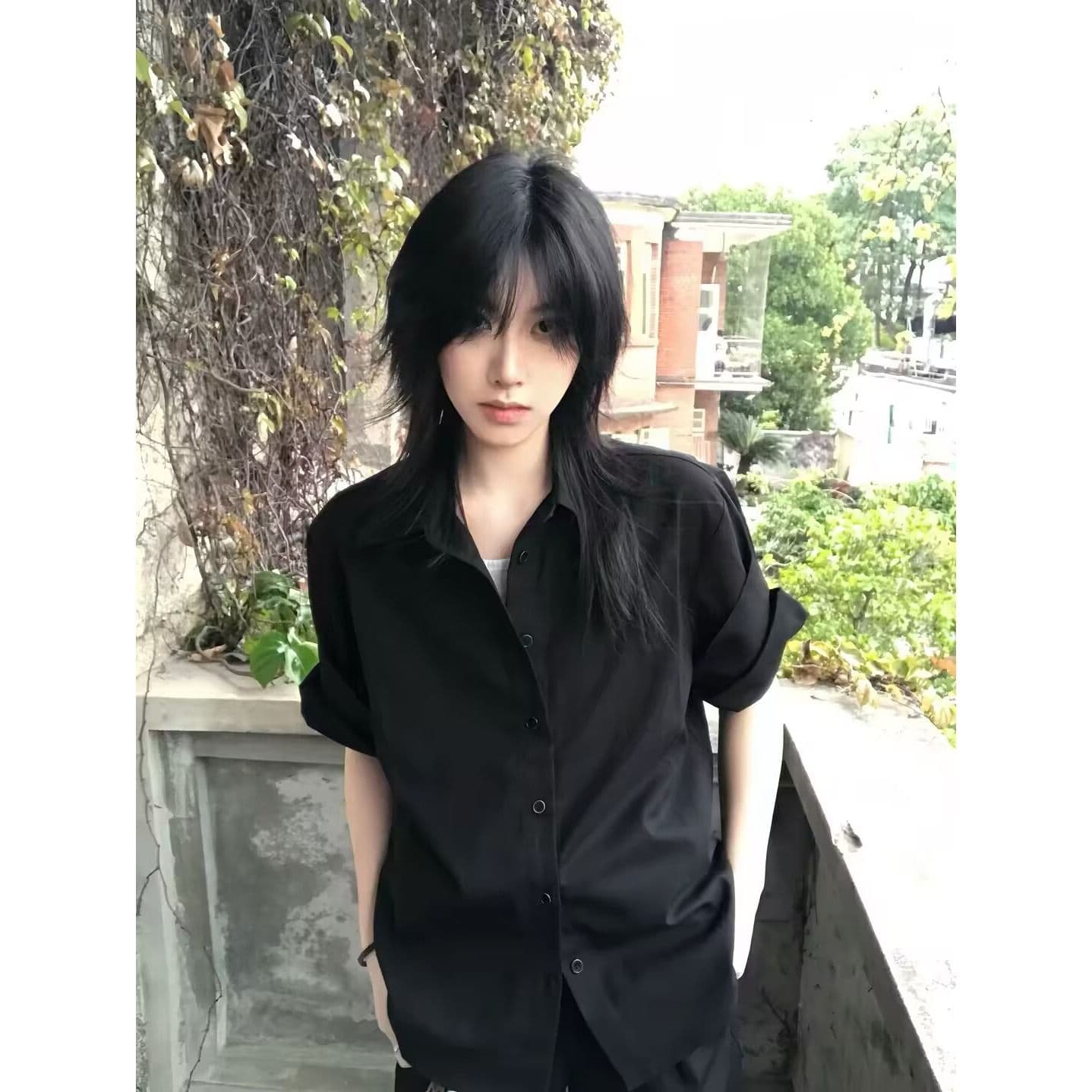 오래된 돈 바람 긍정적 인 어깨 롤 슬리브 slim 맞춤 숙련 된 반팔 셔츠 남녀 여름 건방진 녀석 cleanfit 재킷 트렌디 상세 이미지 2