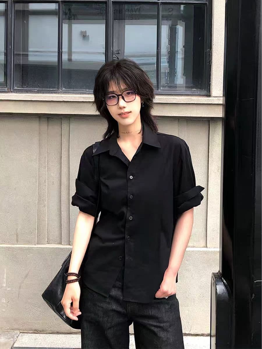 오래된 돈 바람 긍정적 인 어깨 롤 슬리브 slim 맞춤 숙련 된 반팔 셔츠 남녀 여름 건방진 녀석 cleanfit 재킷 트렌디 상세 이미지 4