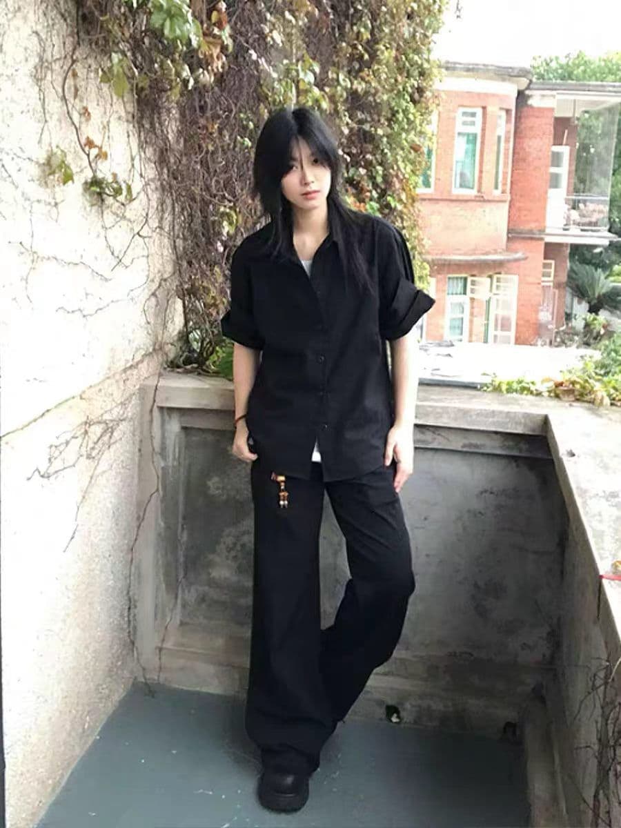 오래된 돈 바람 긍정적 인 어깨 롤 슬리브 slim 맞춤 숙련 된 반팔 셔츠 남녀 여름 건방진 녀석 cleanfit 재킷 트렌디 상세 이미지 6