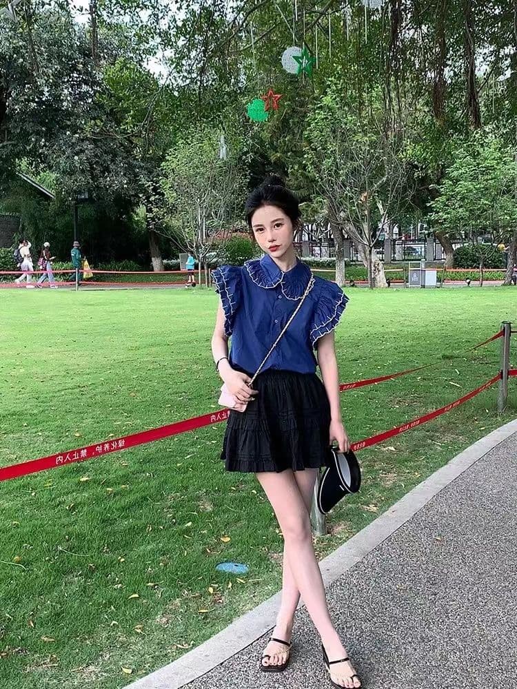 프랑스식 거품 소매 시폰 셔츠 여성 베이비 칼라 고유 한 Chic 아름다운 달콤함 빛 럭셔리 다용도 레이스 자수 맨위 이미지 4