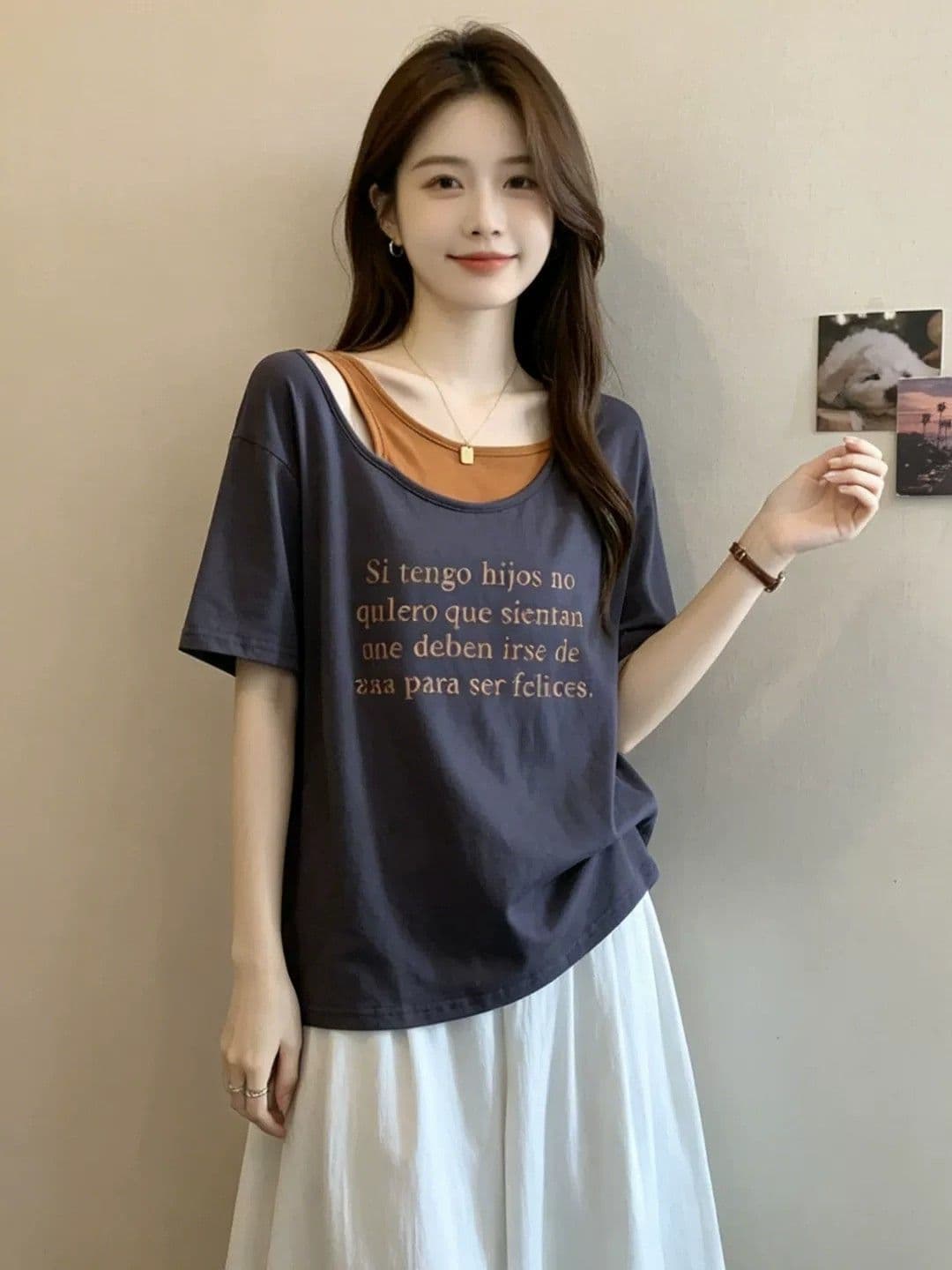 2026 새로운 여름 패션 품격 반팔 빅 사이즈 맨위 패치워크 페이크 레이어드 루즈핏 맨위 상세 이미지 4
