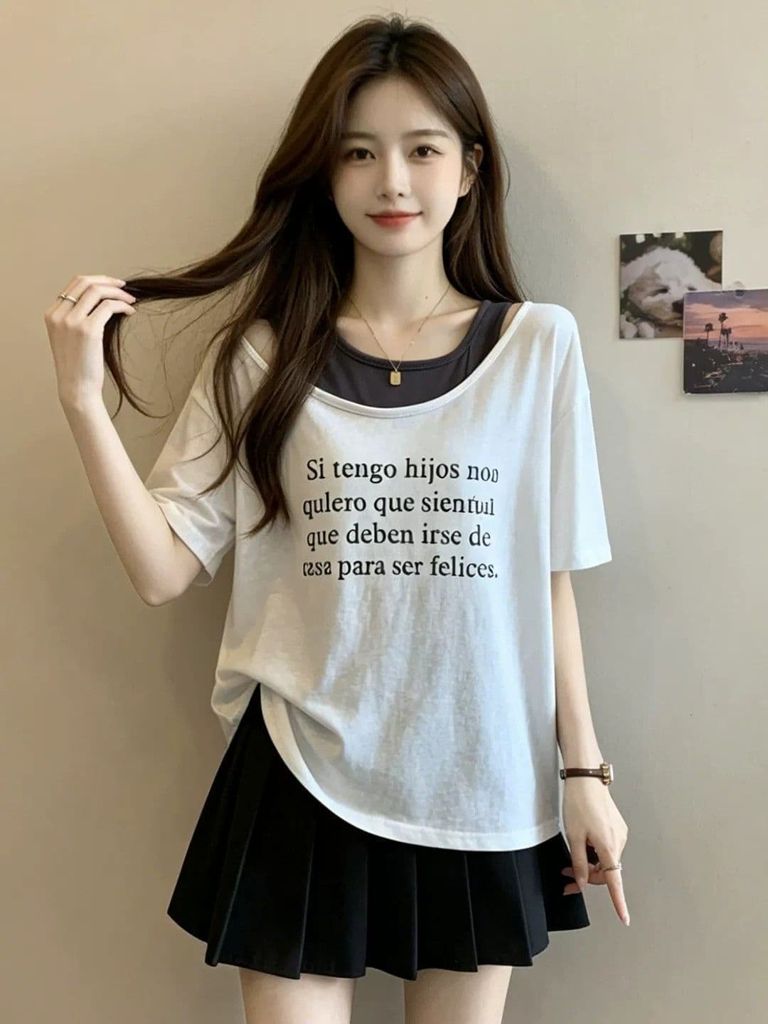2026 새로운 여름 패션 품격 반팔 빅 사이즈 맨위 패치워크 페이크 레이어드 루즈핏 맨위 상세 이미지 5
