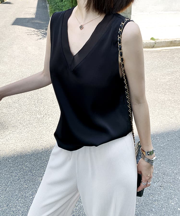 2026 아세트산 새틴 캐미솔 여름 코디 정장 인사이드 가져 가라. 만나는 외출용 프랑스식 루즈핏 섹시함 맨위 이미지 4