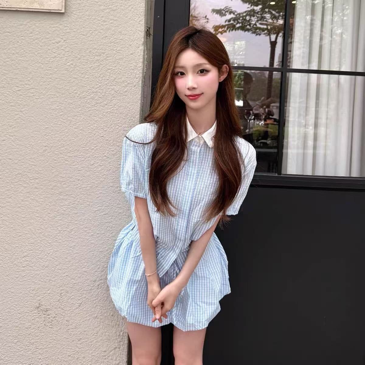 2026 새로운 한 부서 학원 스타일 체크무늬 POLO 칼라 셔츠 체크무늬 꽃밭 치마 여성 여름 트렌드 패션 투피스 세트 상세 이미지 4
