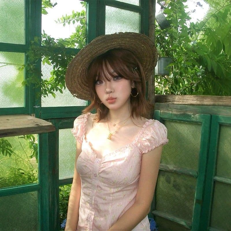프랑스식 달콤함 핑크색 스트라이프 거품 소매 작은 맨위 여성 여름 순수한 욕망 바람 몸매 가꾸기 반팔 작은 청신 꽃무늬 셔츠 상세 이미지 6