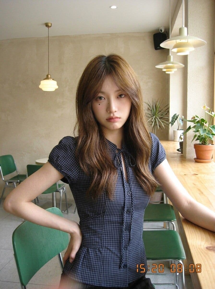 2026 새로운 나비 매듭 홀로우 아웃 레이스업 여성 셔츠 여름 레트로 체크무늬 셔츠 반팔 허리 수축 맨위 상세 이미지 1