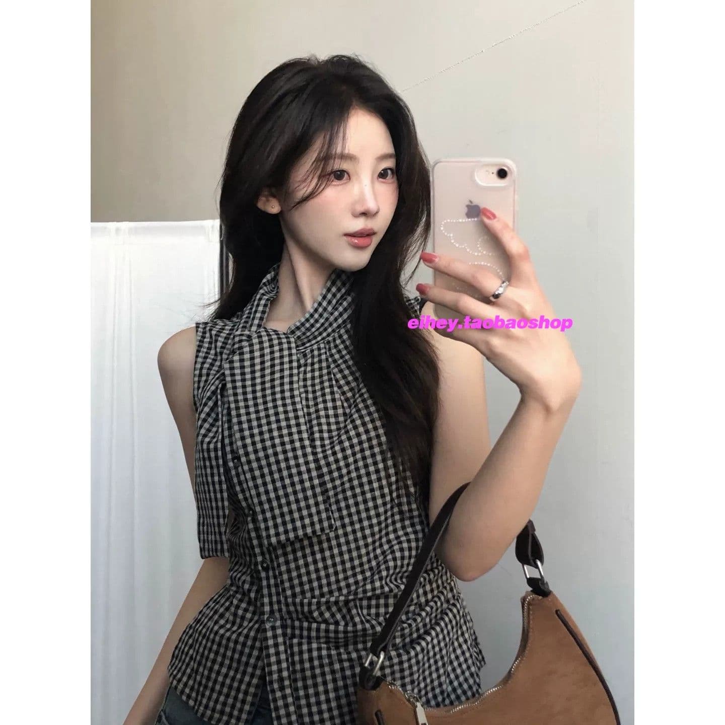 eihey 어 이봐 한 부서 레트로 체크무늬 나비 넥타이 허리 수축 주름 디자인 센스 슬림해 보이는 민소매 조끼 품격 맨위 이미지 5