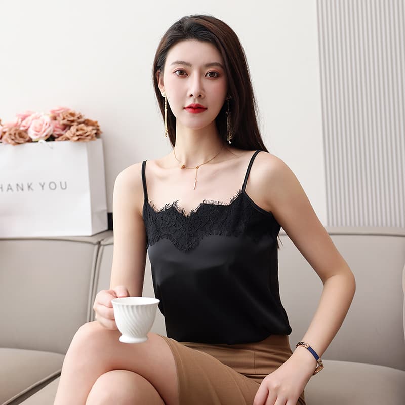 레이스 캐미솔 외출용 다용도 V넥 새틴 정장 인사이드 가져 가라. 기본 셔츠 섹시함 민소매 맨위 여름