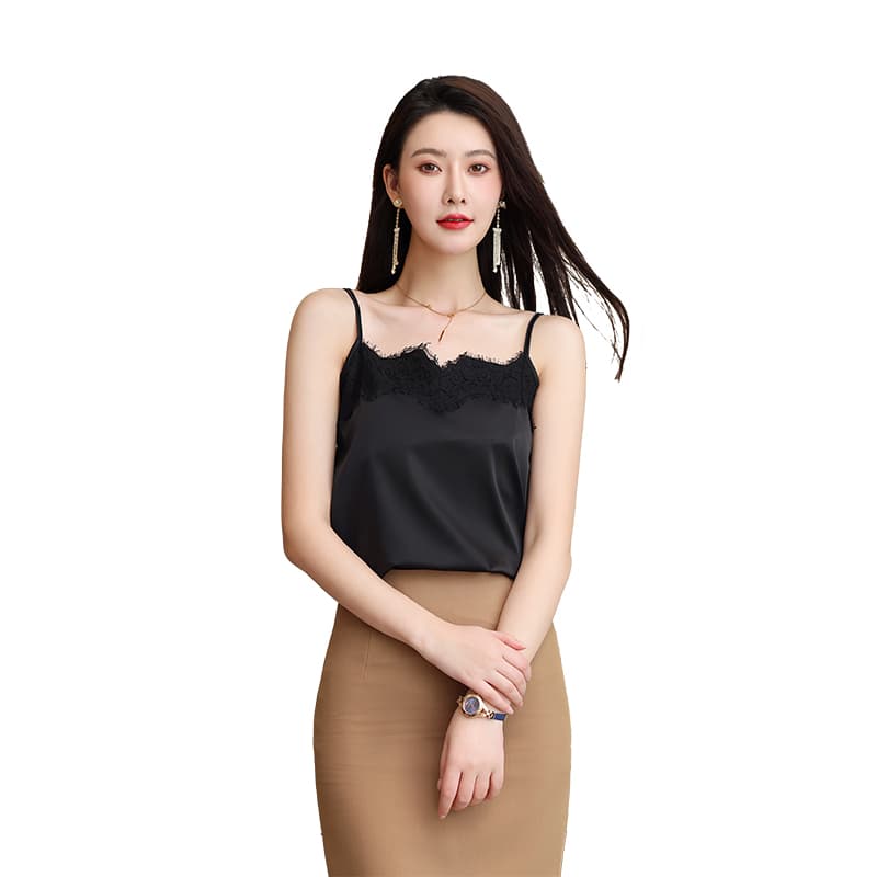 레이스 캐미솔 외출용 다용도 V넥 새틴 정장 인사이드 가져 가라. 기본 셔츠 섹시함 민소매 맨위 여름 이미지 5