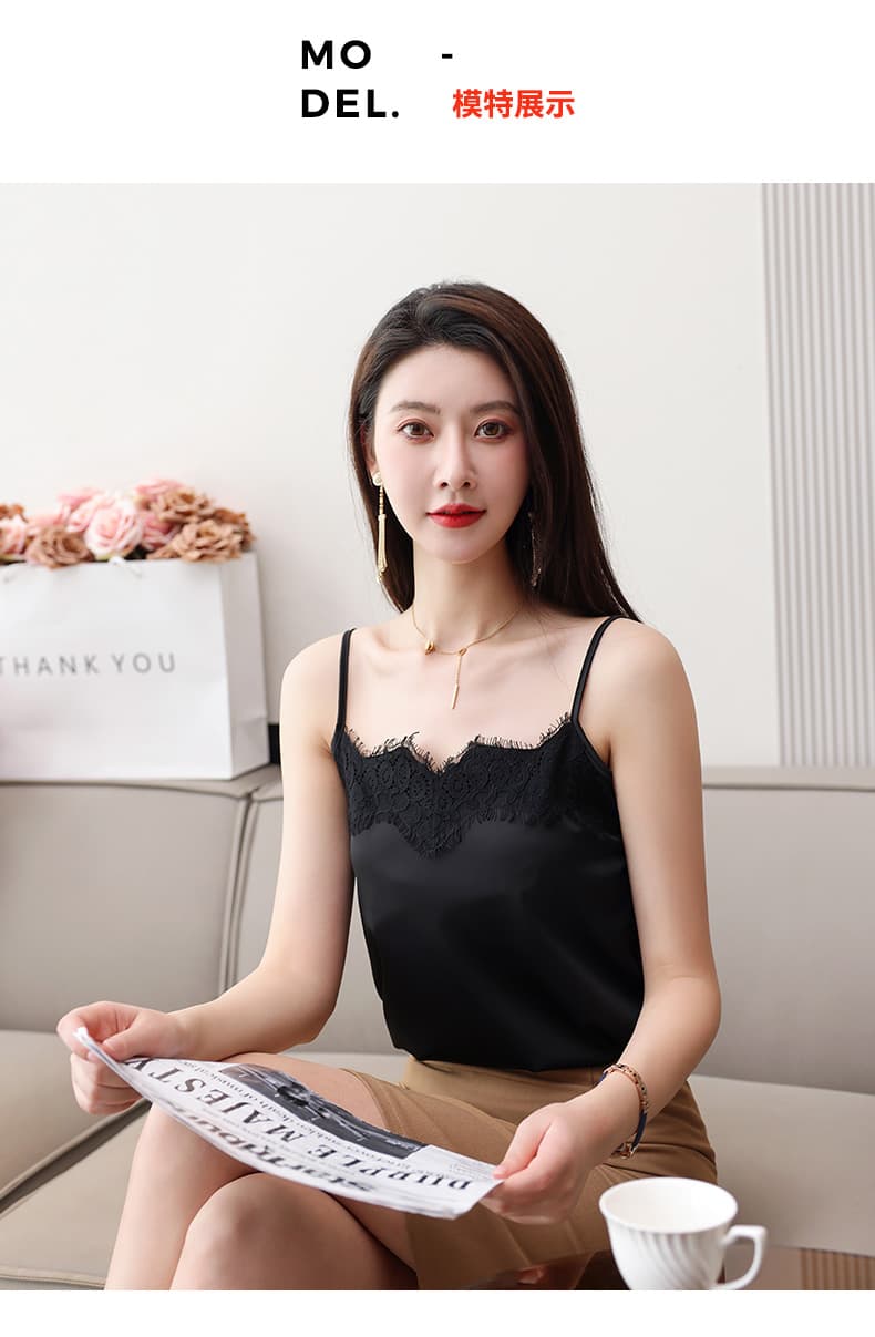 레이스 캐미솔 외출용 다용도 V넥 새틴 정장 인사이드 가져 가라. 기본 셔츠 섹시함 민소매 맨위 여름 상세 이미지 6