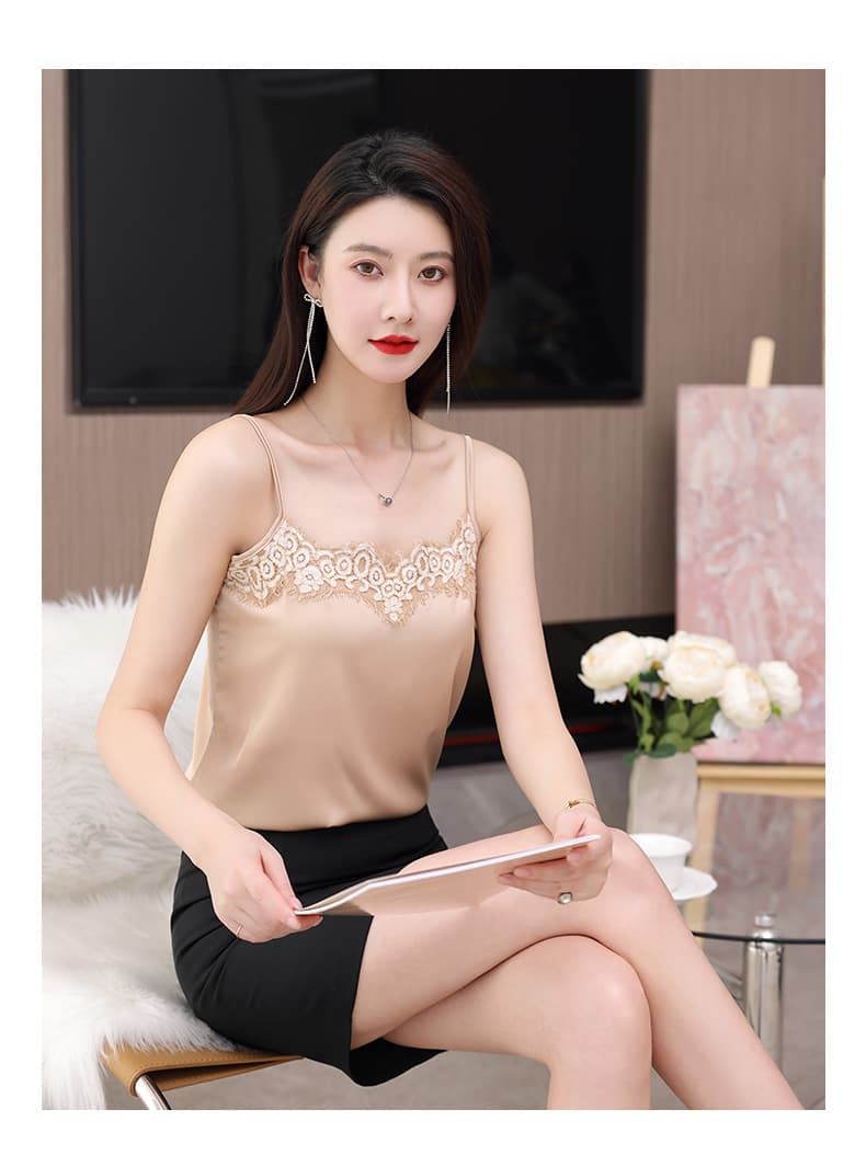 레이스 캐미솔 외출용 다용도 V넥 새틴 정장 인사이드 가져 가라. 기본 셔츠 섹시함 민소매 맨위 여름 상세 이미지 8