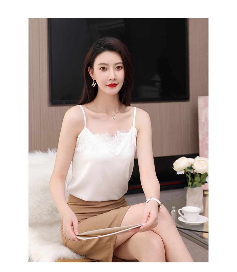 레이스 캐미솔 외출용 다용도 V넥 새틴 정장 인사이드 가져 가라. 기본 셔츠 섹시함 민소매 맨위 여름 상세 이미지 10