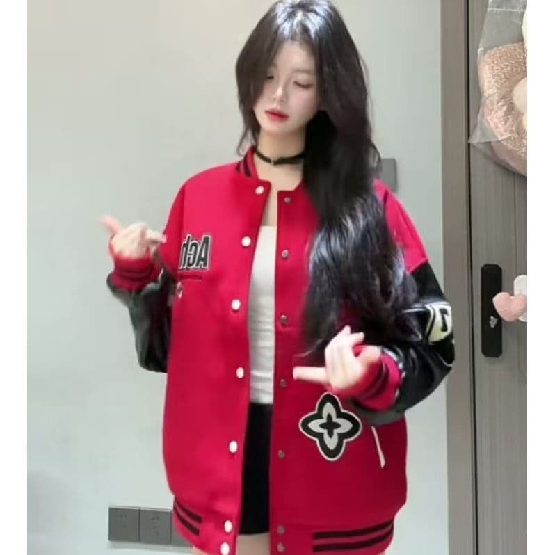 2026 새로운 무거운 아메리칸 거리 빨간색 야구 유니폼 여성 코트 가을 조수 브랜드 자수 재킷 맨위 이미지 2
