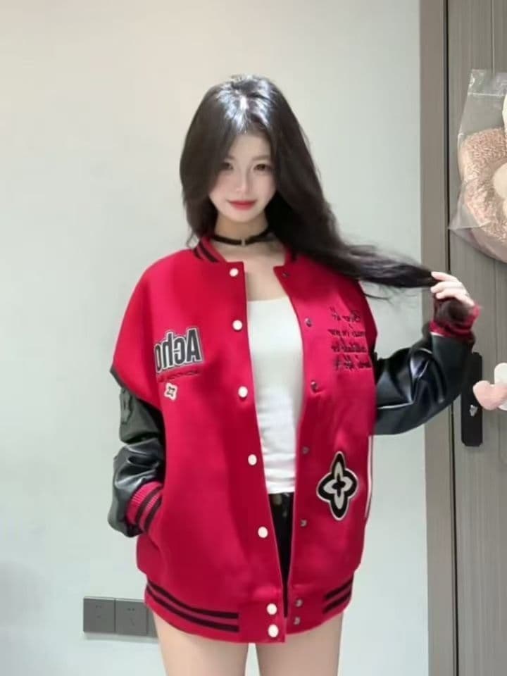 2026 새로운 무거운 아메리칸 거리 빨간색 야구 유니폼 여성 코트 가을 조수 브랜드 자수 재킷 맨위 상세 이미지 2