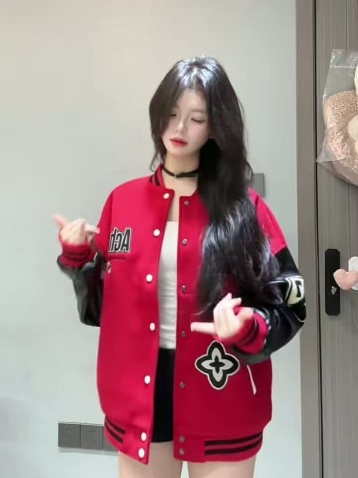 2026 새로운 무거운 아메리칸 거리 빨간색 야구 유니폼 여성 코트 가을 조수 브랜드 자수 재킷 맨위 상세 이미지 3