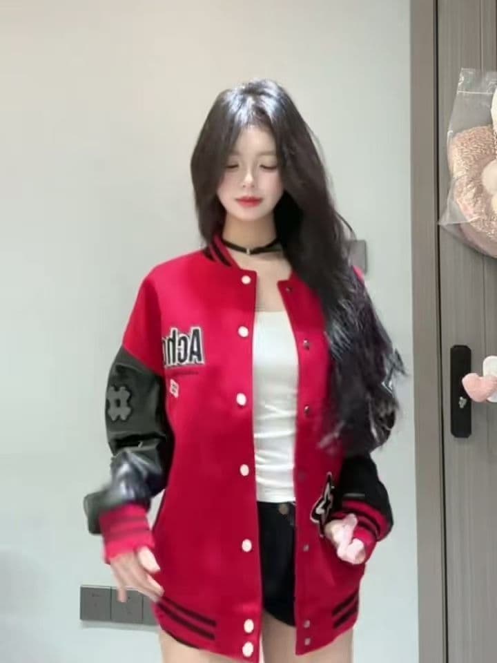 2026 새로운 무거운 아메리칸 거리 빨간색 야구 유니폼 여성 코트 가을 조수 브랜드 자수 재킷 맨위 상세 이미지 5