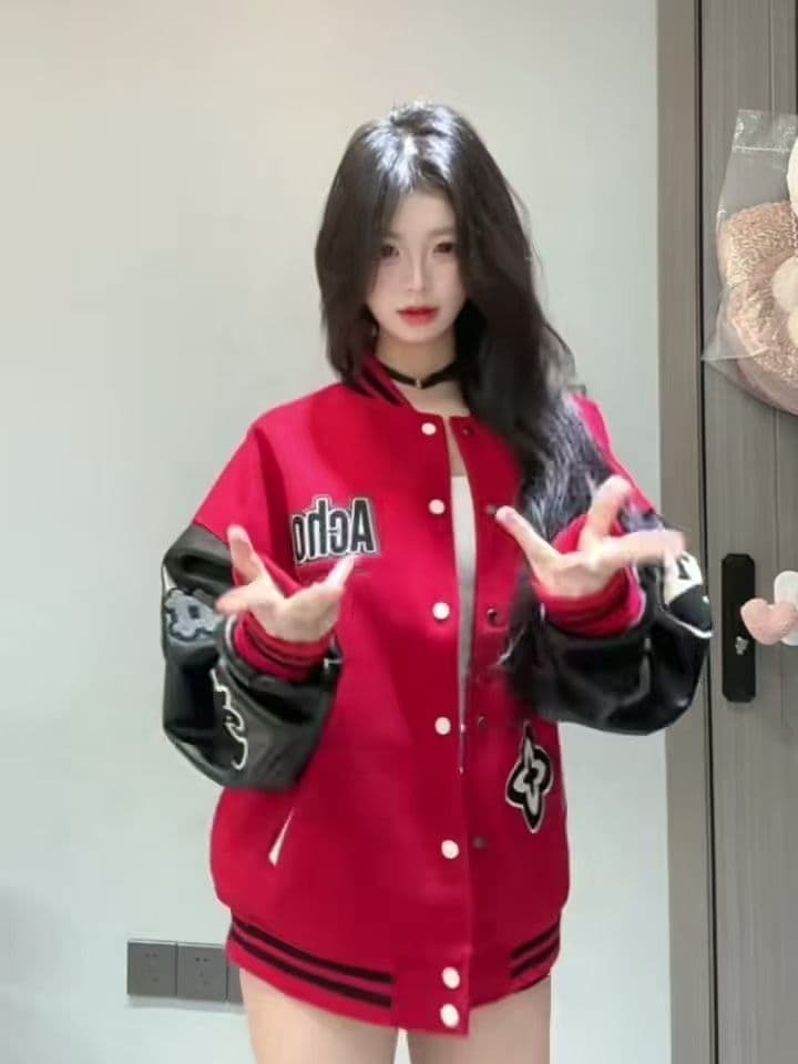 2026 새로운 무거운 아메리칸 거리 빨간색 야구 유니폼 여성 코트 가을 조수 브랜드 자수 재킷 맨위 상세 이미지 6