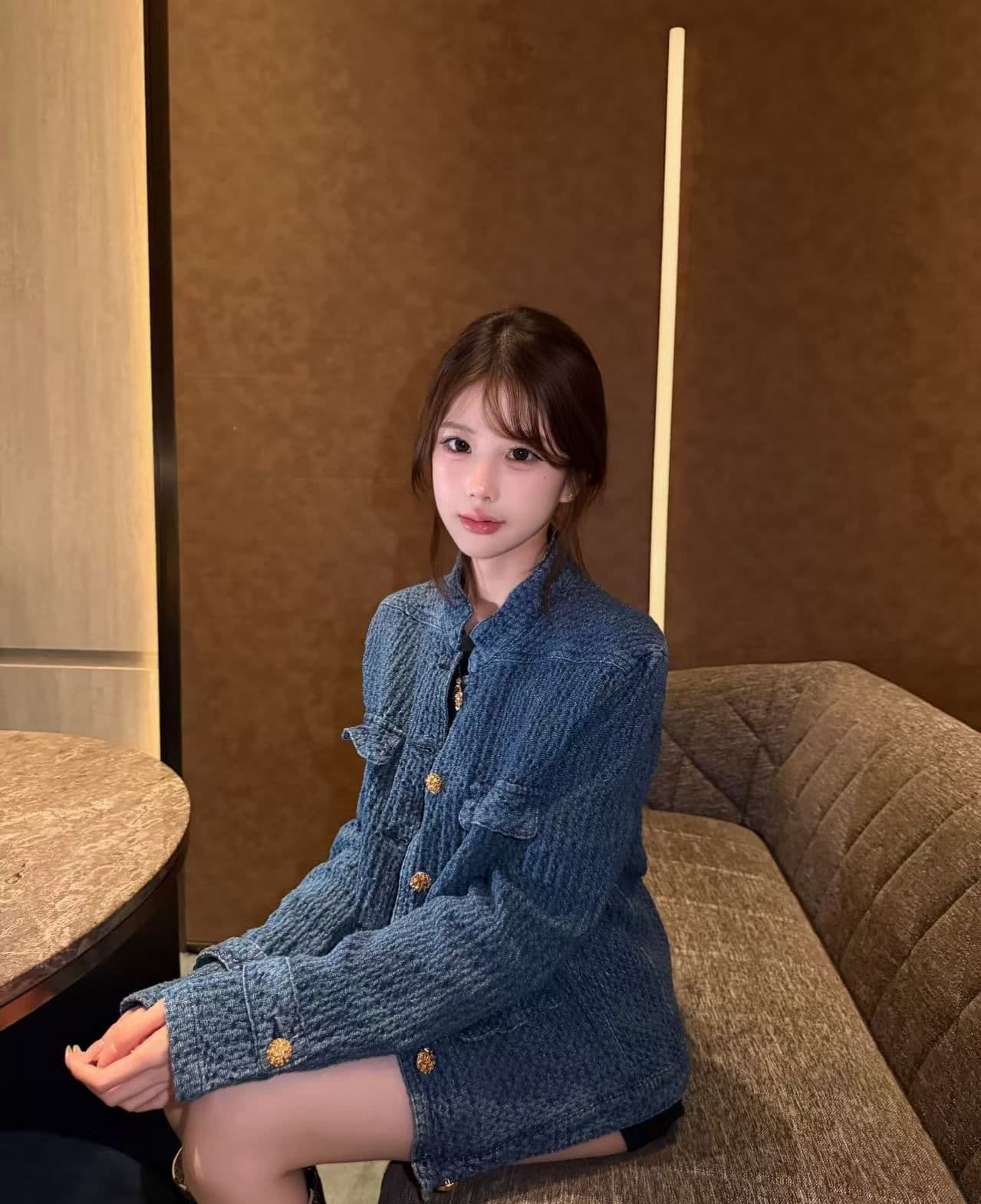 2026 새로운 파란색 레트로 짜임 작은 샤넬 스타일 데님 재킷 가을 새로운 패션 다용도 재킷 맨위 상세 이미지 3