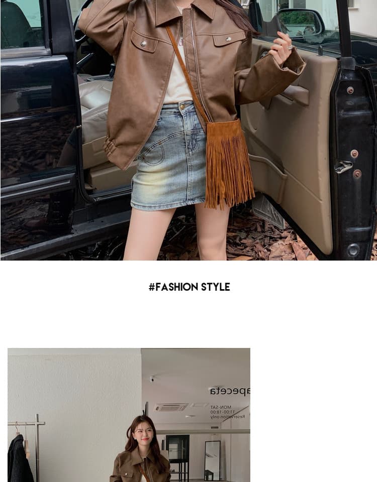 meme 온라인 스토어 가을 아메리칸 레트로 커피 색상 가죽 재킷 재킷 재킷 오래된 돈 바람 여성 코트 아름다움 라드. 착용 가져 가라. 상세 이미지 8