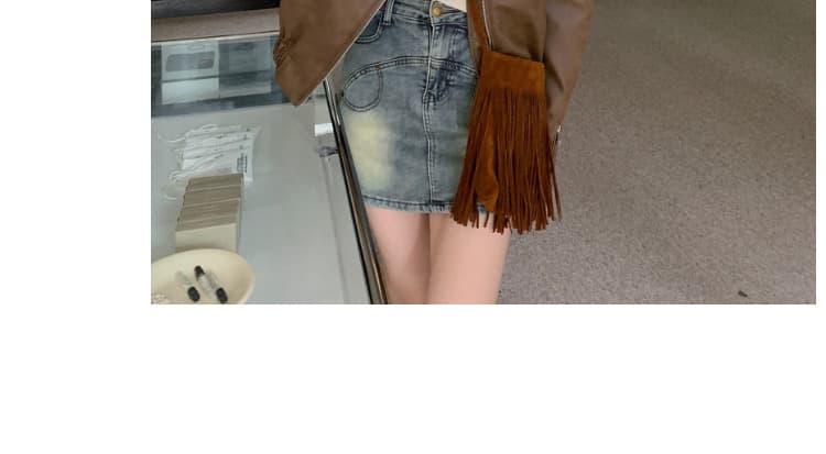 meme 온라인 스토어 가을 아메리칸 레트로 커피 색상 가죽 재킷 재킷 재킷 오래된 돈 바람 여성 코트 아름다움 라드. 착용 가져 가라. 상세 이미지 15