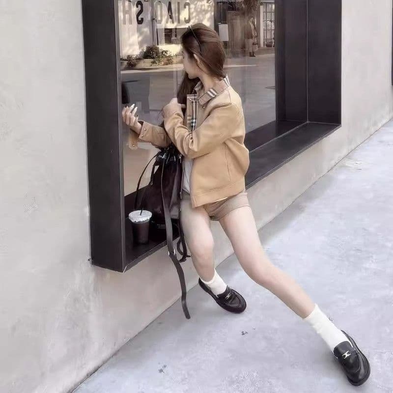 2026 봄 가을 새로운 도쿄 일몰 카키 색 체크무늬 바람막이 재킷 재킷 여성 짧은 프랑스식 품격 맨위 이미지 4