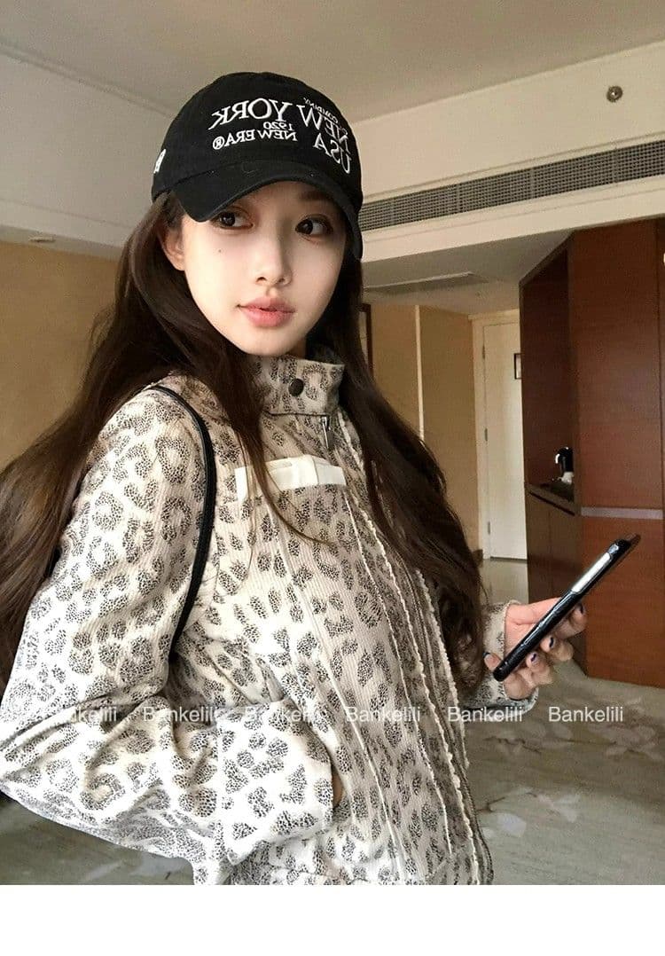 2026 새로운 레오파드 무늬 제한적 작은 대중 마 오래된 세트 염색 레오파드 무늬 프린트 스탠드 칼라 여성 코트 가을 상세 이미지 8
