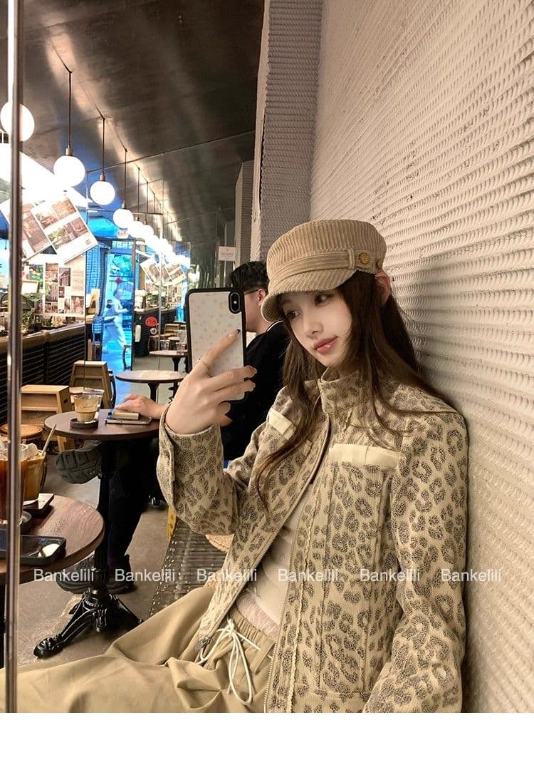 2026 새로운 레오파드 무늬 제한적 작은 대중 마 오래된 세트 염색 레오파드 무늬 프린트 스탠드 칼라 여성 코트 가을 상세 이미지 13