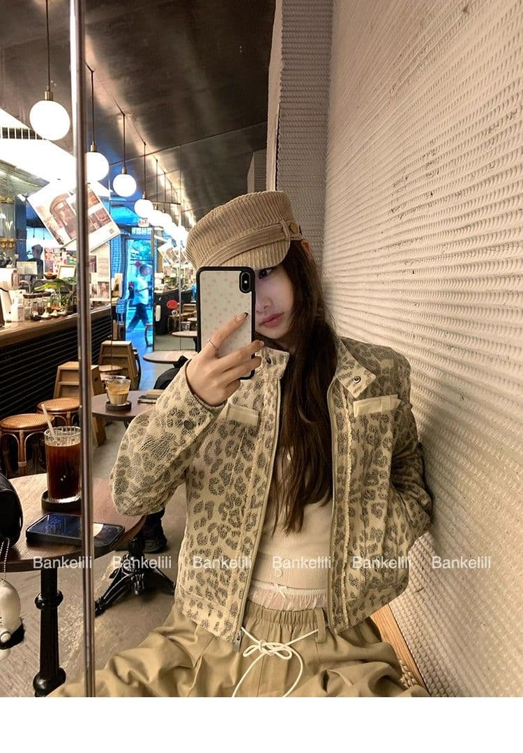 2026 새로운 레오파드 무늬 제한적 작은 대중 마 오래된 세트 염색 레오파드 무늬 프린트 스탠드 칼라 여성 코트 가을 상세 이미지 15