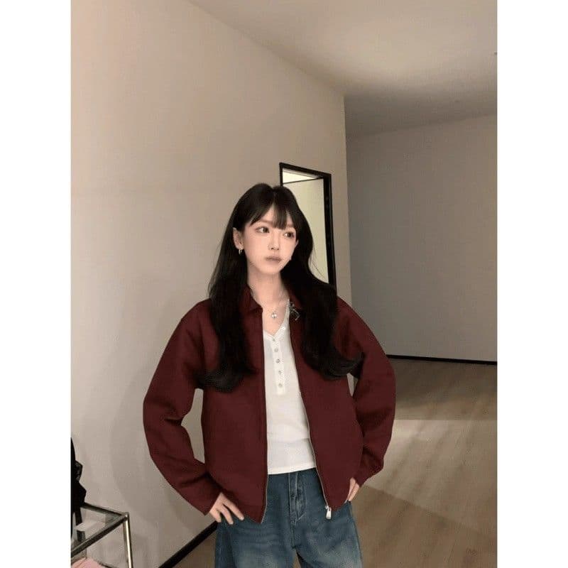 andeardi 체크무늬 패치워크 스웨이드 원단 센스 여성 코트 2026 가을 루즈핏 작은 키 쇼트 스타일 패션 재킷 이미지 3