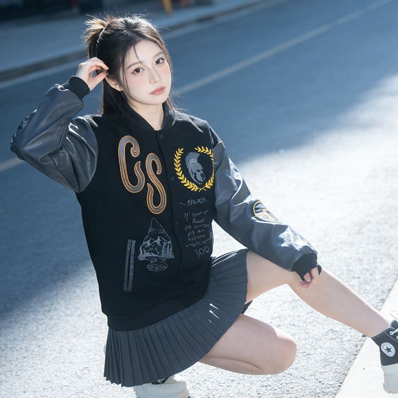 아메리칸 자수 야구 유니폼 여성 봄 가을 2026 새로운 레트로 배색 캐주얼 커플 재킷 재킷 트렌디 이미지 3
