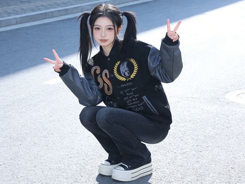 아메리칸 자수 야구 유니폼 여성 봄 가을 2026 새로운 레트로 배색 캐주얼 커플 재킷 재킷 트렌디 상세 이미지 15
