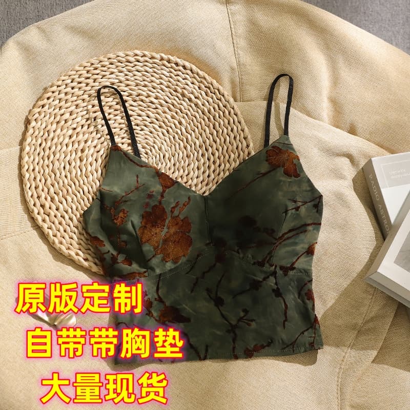 고유 한 Chic 프랑스식 프린트 V넥 캐미솔 인사이드 가져 가라. 만나는 외출용 벨트 가슴 패드 핫걸 튜브탑 맨위 이미지 4