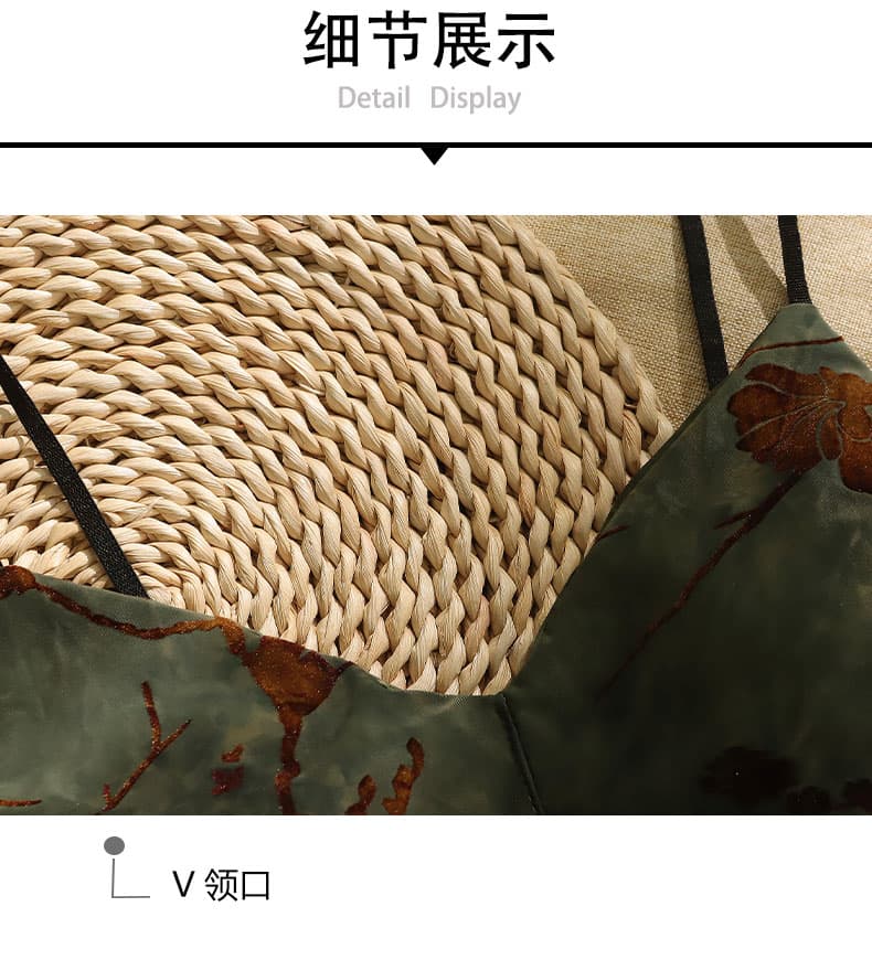 고유 한 Chic 프랑스식 프린트 V넥 캐미솔 인사이드 가져 가라. 만나는 외출용 벨트 가슴 패드 핫걸 튜브탑 맨위 상세 이미지 3