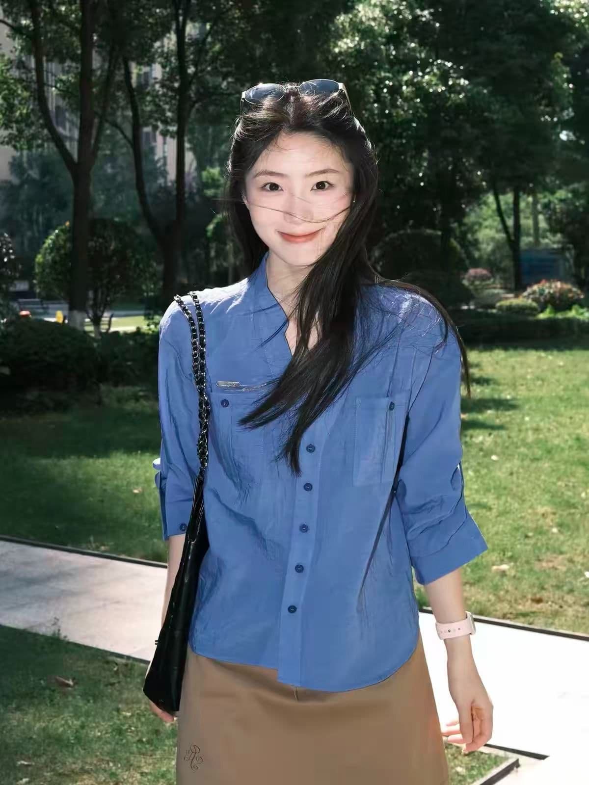 톰 글 래 원인 블루 셔츠 여성 긴 소매 2026 봄 여름 새로운 루즈핏 슬림해 보이는 자외선 차단 셔츠 재킷