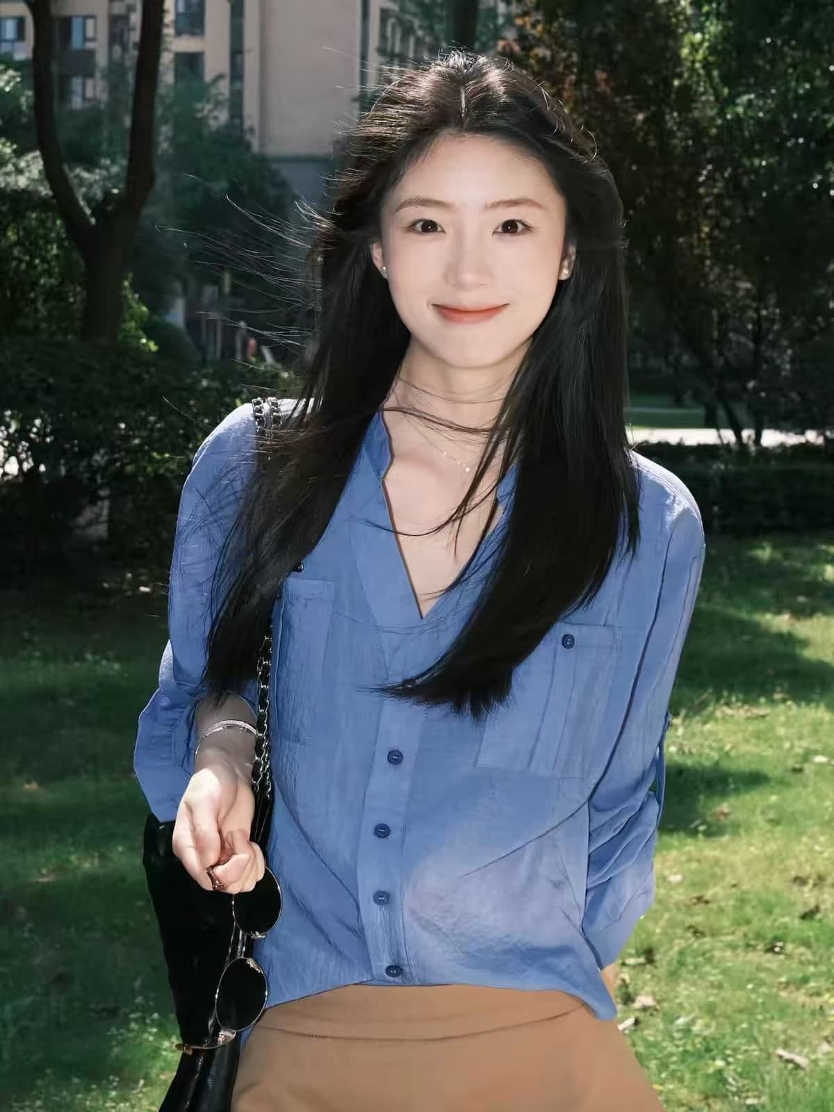 톰 글 래 원인 블루 셔츠 여성 긴 소매 2026 봄 여름 새로운 루즈핏 슬림해 보이는 자외선 차단 셔츠 재킷 상세 이미지 1
