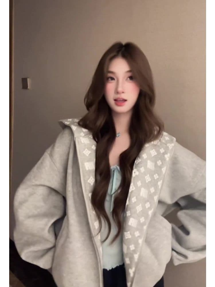 2026 새로운 무거운 가을 후드 오픈 가디건 후드티 여성 학원 스타일 캐주얼 루즈핏 슬림해 보이는 커플 지퍼 재킷 남자 이미지 2
