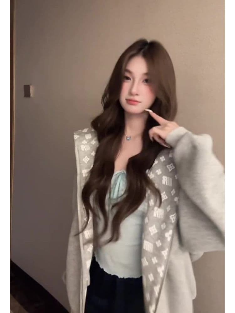 2026 새로운 무거운 가을 후드 오픈 가디건 후드티 여성 학원 스타일 캐주얼 루즈핏 슬림해 보이는 커플 지퍼 재킷 남자 상세 이미지 9