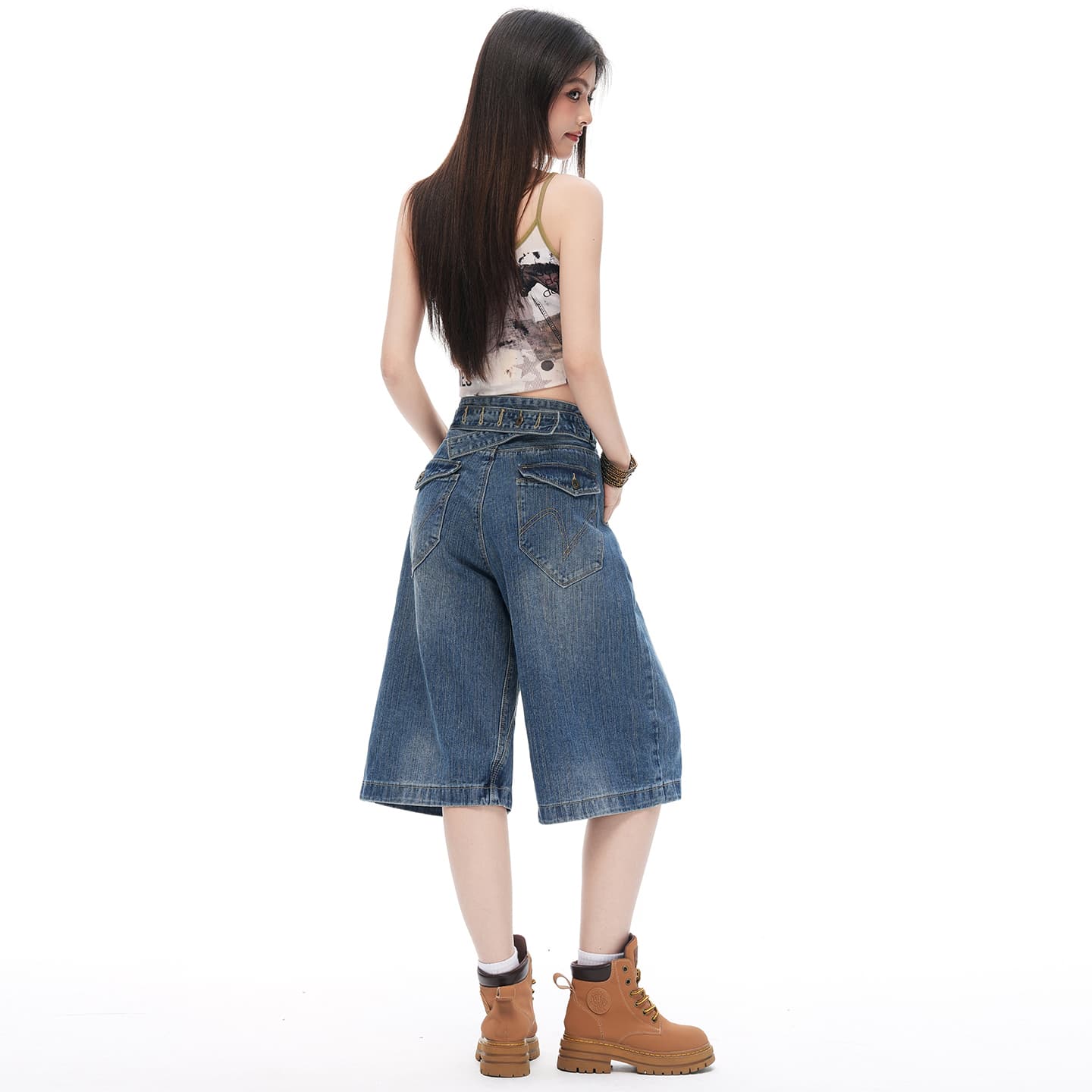 아메리칸 대나무 마디 파리 버클 7부 바지 청바지 여성 2026 여름 새로운 워싱 마 오래된 디자인 센스 바지 이미지 5