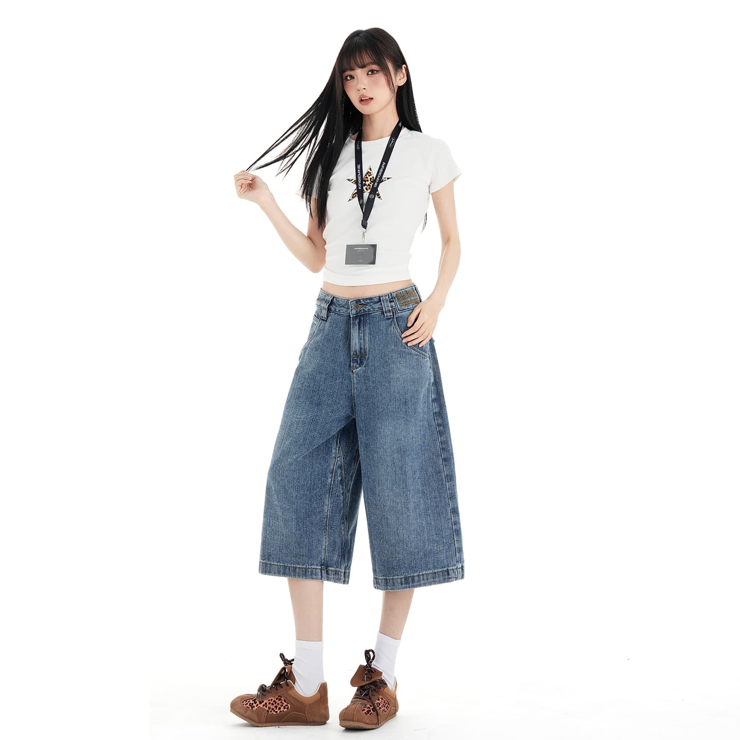 아메리칸 대나무 마디 파리 버클 7부 바지 청바지 여성 2026 여름 새로운 워싱 마 오래된 디자인 센스 바지 이미지 2