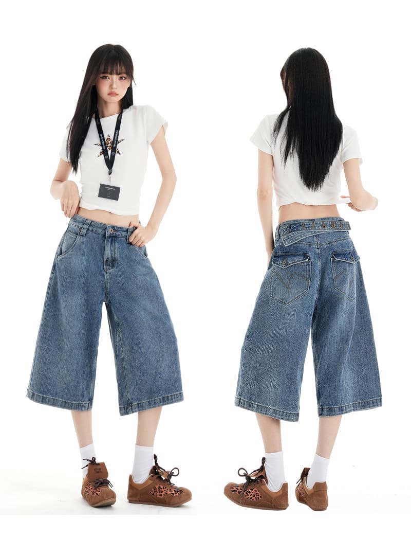 아메리칸 대나무 마디 파리 버클 7부 바지 청바지 여성 2026 여름 새로운 워싱 마 오래된 디자인 센스 바지 상세 이미지 5
