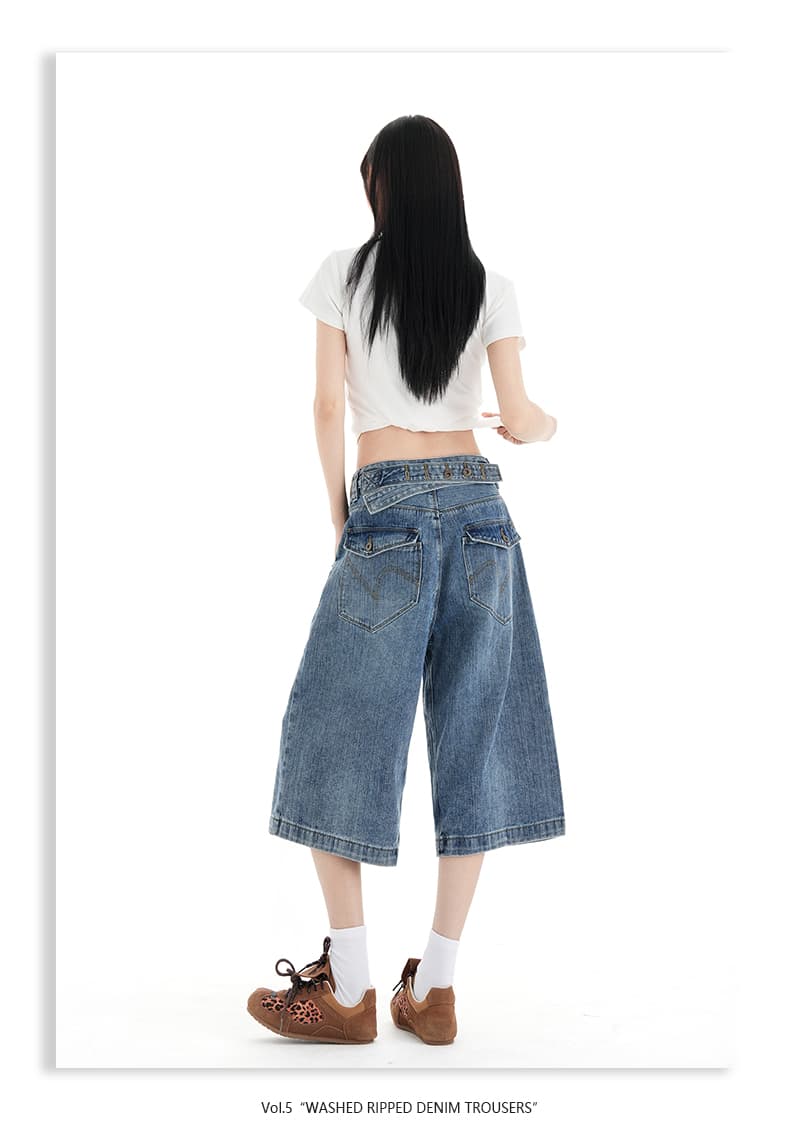 아메리칸 대나무 마디 파리 버클 7부 바지 청바지 여성 2026 여름 새로운 워싱 마 오래된 디자인 센스 바지 상세 이미지 15