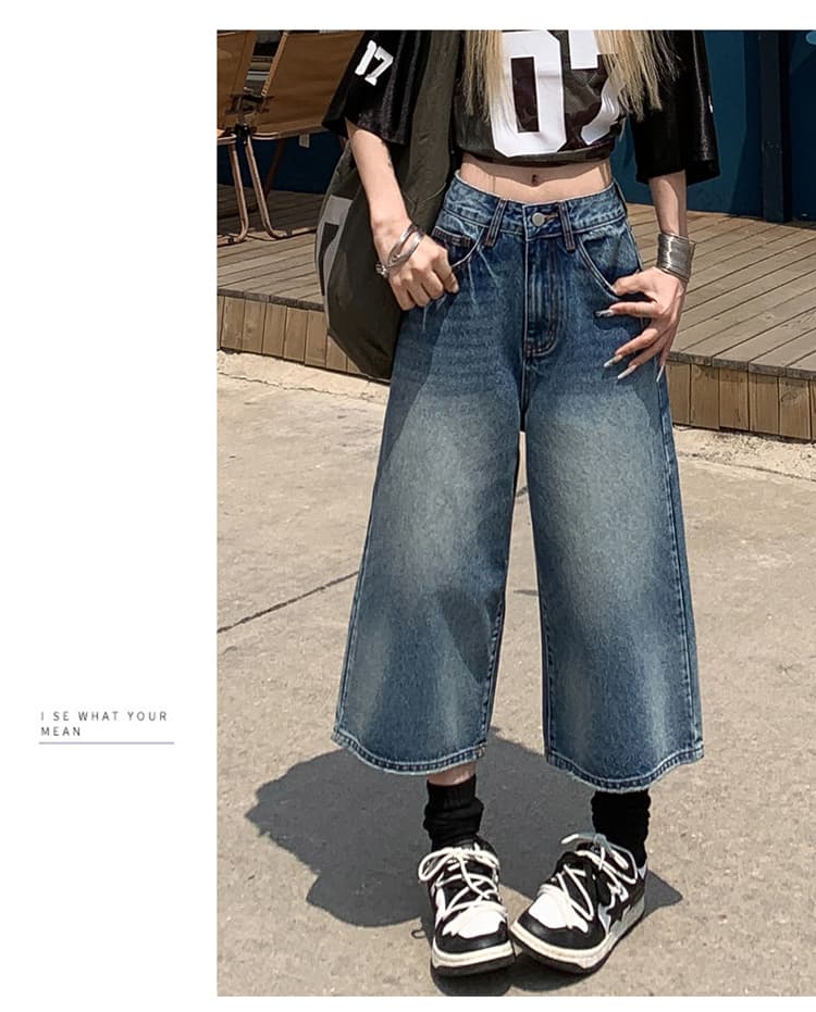 아메리칸 레트로 워싱 균열 넓은 다리 7 점 청바지 여성 bf 느긋한 바람 루즈핏 슬림해 보이는 스트레이트 바지 여름 상세 이미지 16